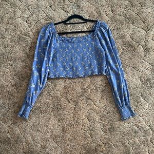 Navy blue with flowers Aerie cropped long sleeve shirt size L